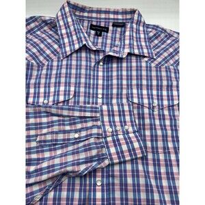 Panhandle Slim Shirt Mens 19-35 XXL‎ Blue Pink Pearl Snap Western Long Sleeve